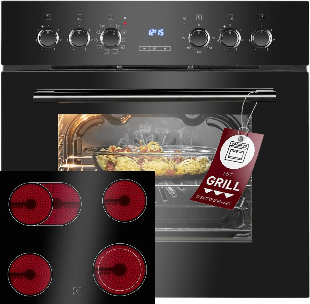 Bomann, Four avec plaque de cuisson à induction, Cuisinière encastrable avec 4 zones de cuisson et 9 fonctions de four, Capacité utile de 56 l, Thermostat réglable séparément, EHBC7937, Noir