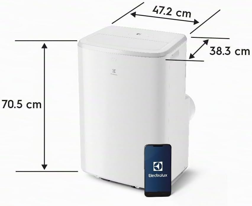 Electrolux Climatiseur Mobile 9000 BTU Silencieux, Clim Portable 3-en-1 R290 2,6 kW, Déshumidificateur et Ventilateur, WiFi, Télécommande, Blanc, Classe Énergétique A, Modèle EXP26U339AW