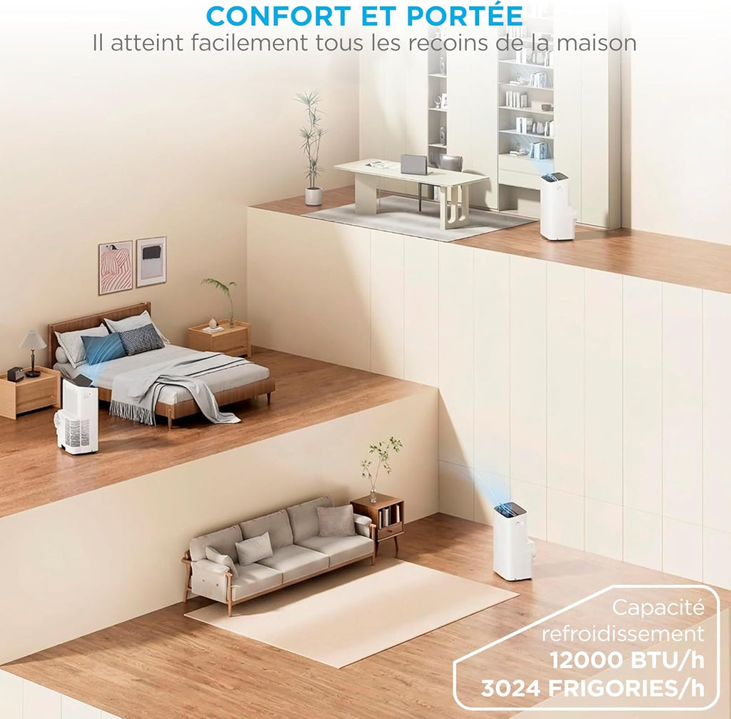 MIDEA Climatiseur Mobile Silencieux 12000 BTU avec Évacuation | 4 en 1: Climatisation, Ventilation, Déshumidification, Sleep | Clim Portable avec Contrôle App & Télécommande | Kit de Fenêtre Inclus