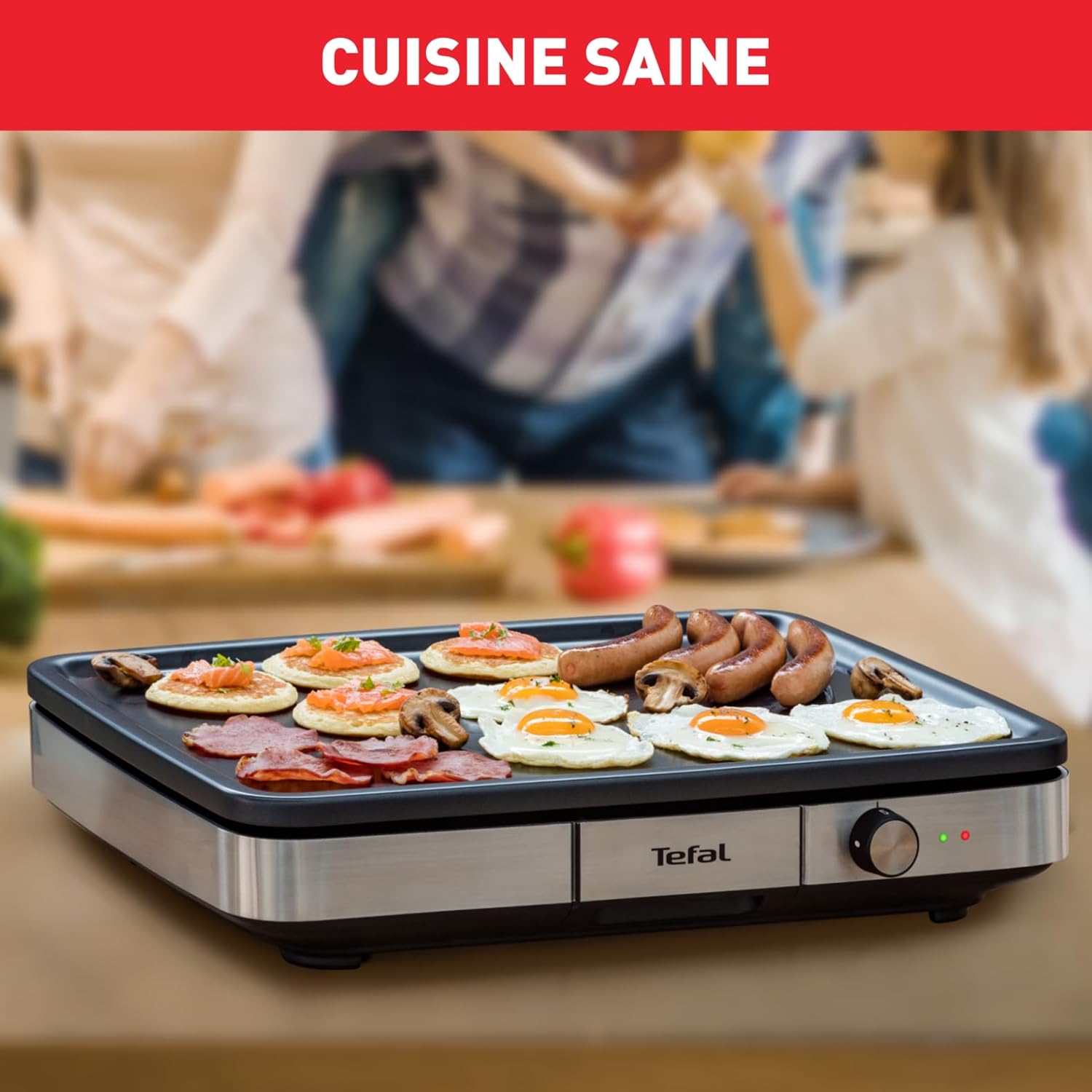 Tefal Maxi Plancha électrique extérieur et intérieur format XXL10/12 Personnes avec protection contre les éclaboussures et Thermostat réglable Inox CB690D12