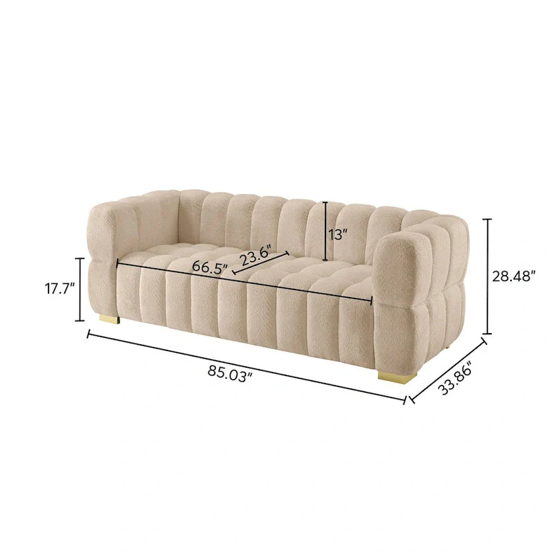 85" Modern Waffle Fabric Couch, Leisure Comfortable Sofa