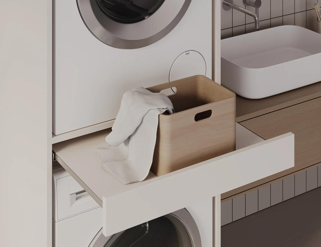PLATAN ROOM Armoire pour lave-linge et sèche-linge avec plateau coulissant 187 x 65 x 66 cm blanc