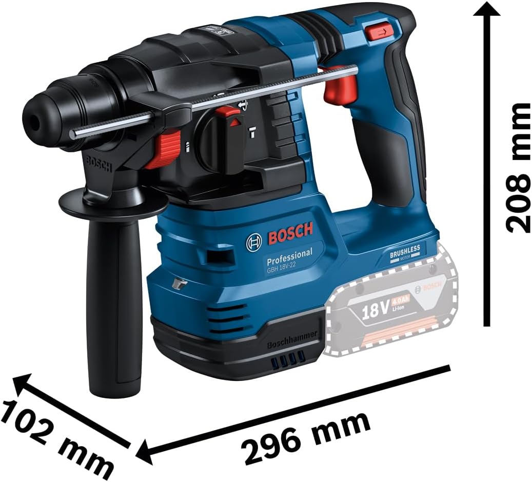 Bosch Professional 18V System perforateur sans-fil GBH 18V-22 (SDS plus, idéal pour percer des trous de 6 à 10 mm, avec 2 batteries de 4,0 Ah, chargeur rapide GAL 18V-40, L-BOXX