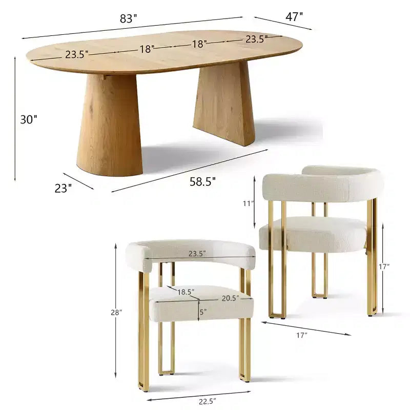 Expandable Round to Oval Dining Table Set with 4 Velvet Armchairs, Modern Pedestal Design, Seats Up to 8 People-Panipeachy