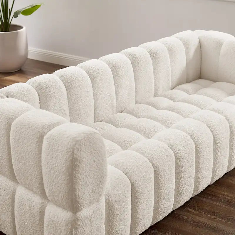85" Modern Waffle Fabric Couch, Leisure Comfortable Sofa