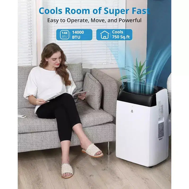 14000 BTU Portable Air Conditioner 3-In-1 AC Unit for Rooms Up to 750 Sq Ft with Dehumidifier