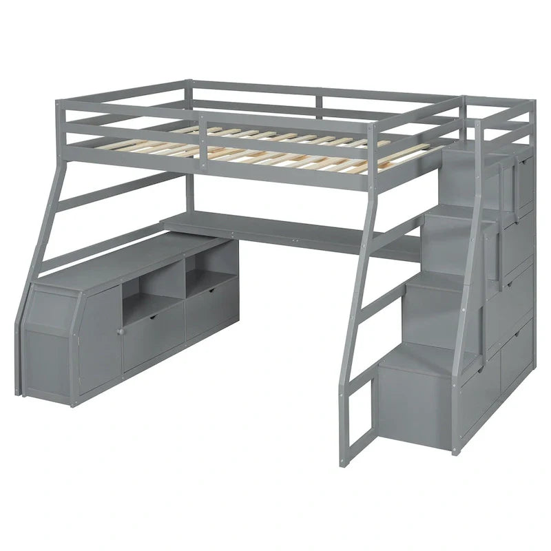 Full Pine Loft Bed with Desk and Storage