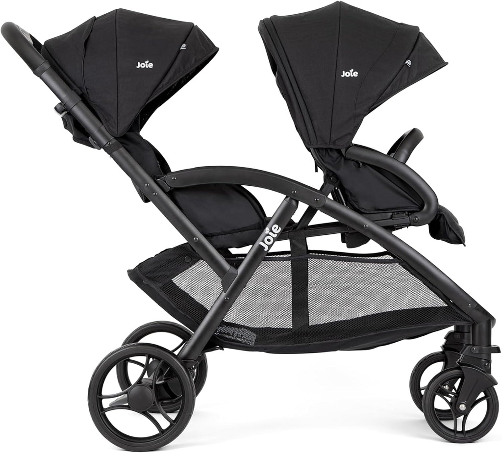 Joie - Evalite Duo - Poussette Double Légère - Siège Arrière Inclinable À Plat - Compatible Sièges Auto Et Nacelles - Suspension 4 Roues - Harnais 5 Points SoftTouch - Dès la naissance