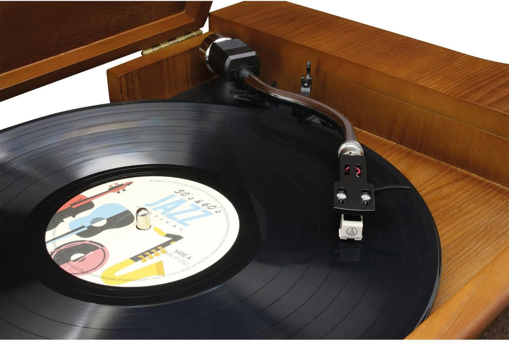 Soundmaster NR566BR Chaîne Hi-FI Nostalgie 7 en 1 Platine Vinyle Audio Technica Cellule magnétique | Radio numérique Dab+ | CD-MP3 | USB | Cassette | Bluetooth | Fonction de numérisation | égaliseur