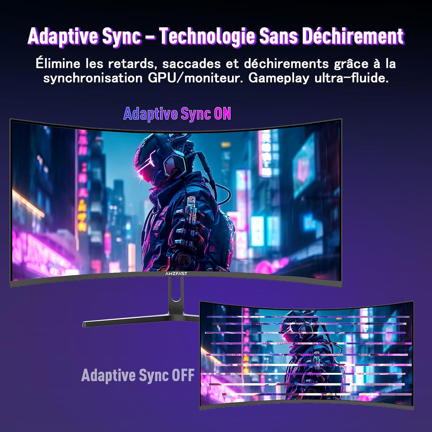 Amzfast Ecran Pc Gamer Incurvé 34 Pouces, 240Hz, UWQHD 3440x1440 (21:9), 1 ms MPRT, Eyes Care, sRGB 130 pour cent, Adaptive Sync, HDR, HDMI 2.1 * 2, DP 1.4 * 2, VESA 75x75, PIP/PBP, AMZG34C5QPro
