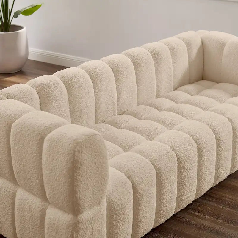 85" Modern Waffle Fabric Couch, Leisure Comfortable Sofa