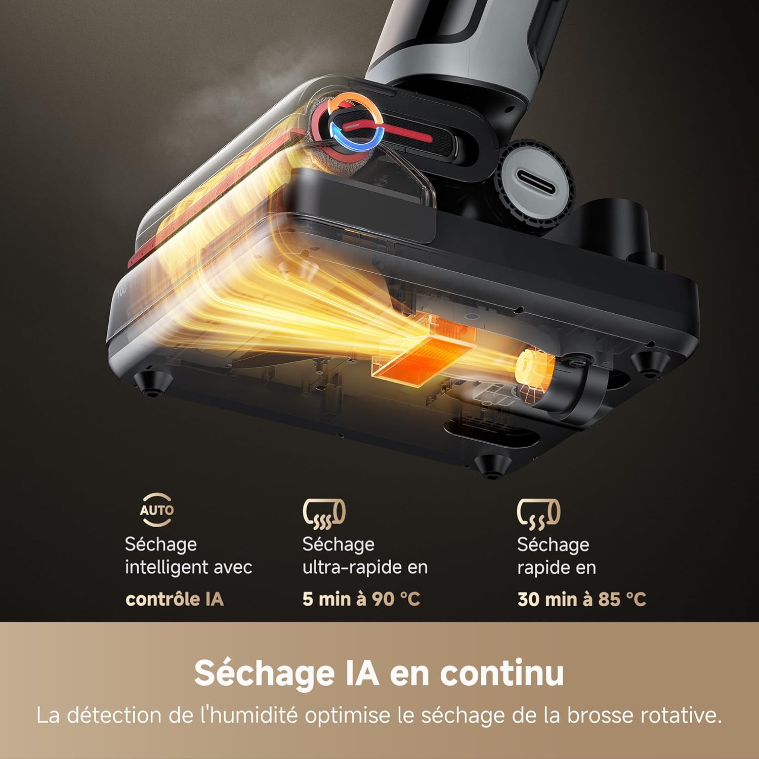 DREAME H15 Pro Heat Aspirateur Laveur, Nettoyage des sols à 85 °C, bras robotisé IA GapFree, capteur RVB intelligent, 22 kPa, 0 nœuds, lavage brosse à 100°C, séchage en 5 min à 90°C,contrôle par appli
