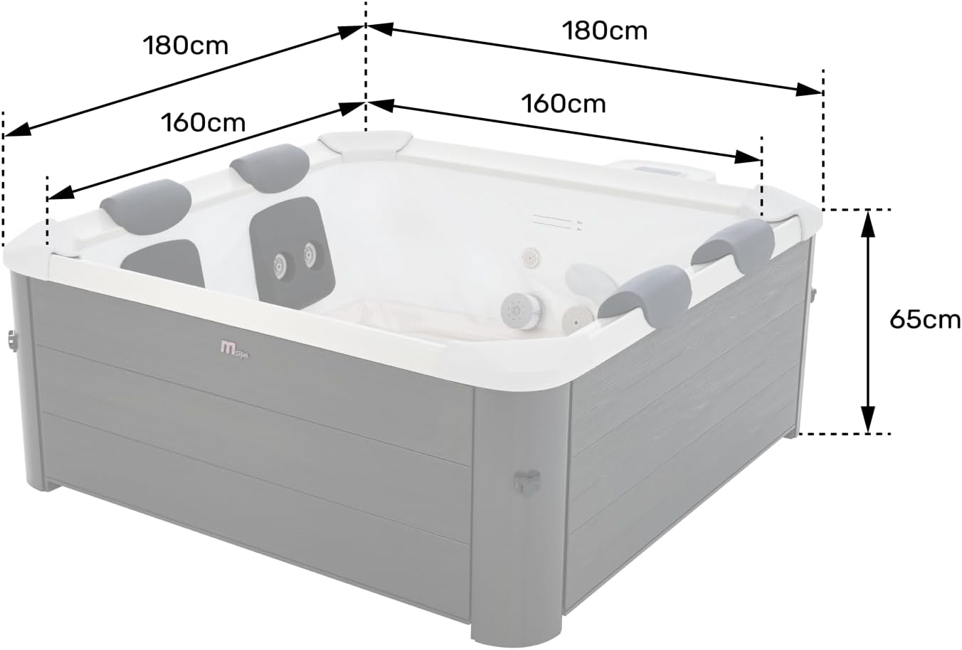 Spa Rigide connecté carré 180 cm MSPA Oslo Aero Plus – Spa 6 Places – Jets air et Eau – Lot de 8 filtres Inclus
